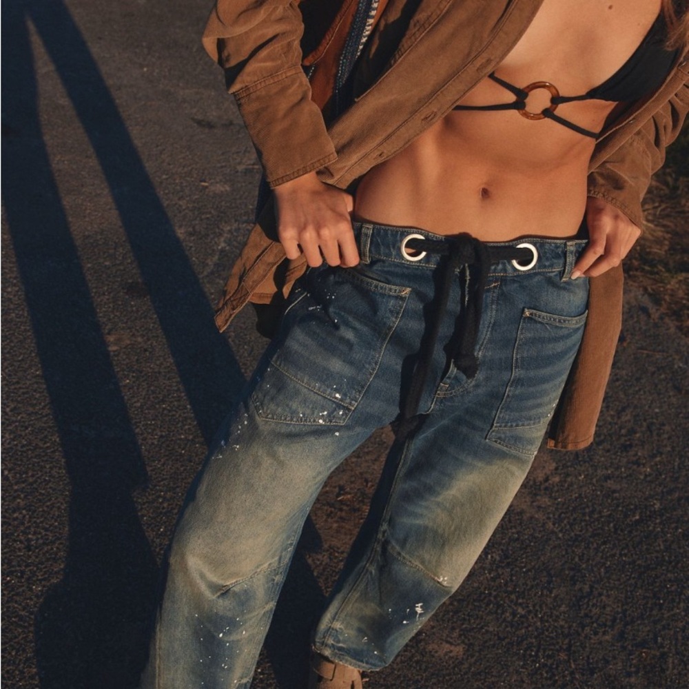 Free People Blue Moxie Pull on Barrel Jeans (Timeless Blue)